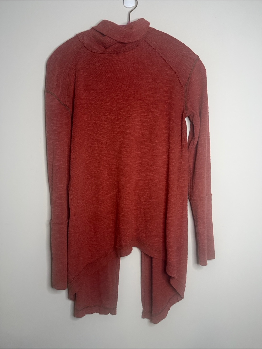 We The Free Brick Red Draped Open Front Cardigan
